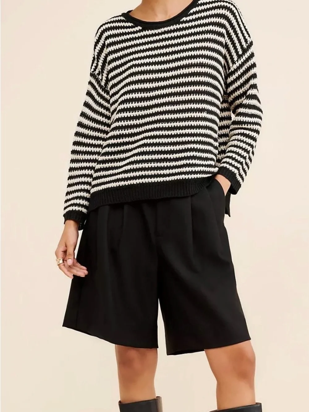 Anthropologie Black & White Striped Crewneck Sweater - Picture 2 of 5